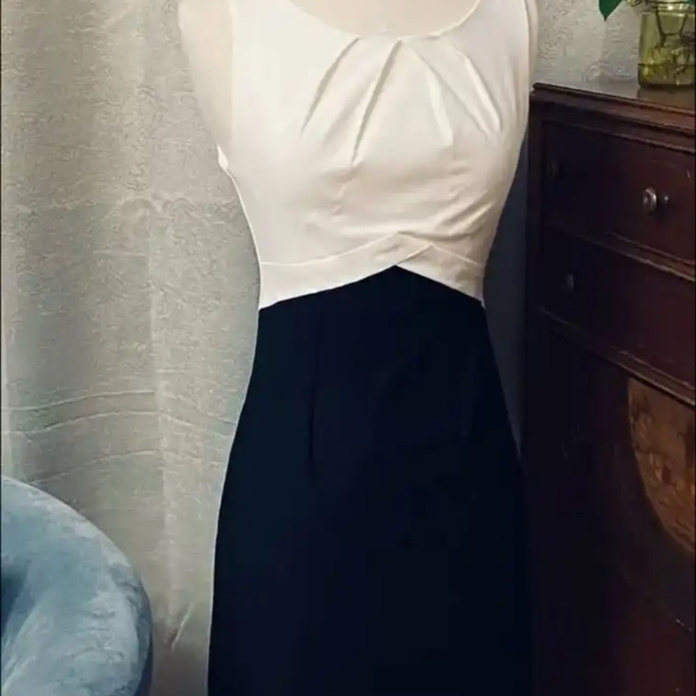Cream and White Sleeveless Sheath Midi Dress for Cocktail